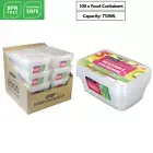 100 x Takeaway Food Containers Plastic Lids 750ml Take away Meal Prep Lunch Box