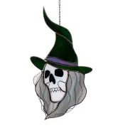 HALLOWEEN Skull Stained Glass Window Hanging Halloween Ornament Witch Suncatcher