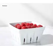 Crate and Barrel White Ceramic Berry Basket Colander Farmers Market NWT