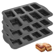 3 Pack Mini Loaf Pans 8 Cavity Non-Stick Mini Bread Loaf Pans Carbon Steel Ba...