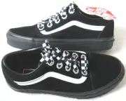 Vans Women's Old Skool Check Lace Black White Striped Suede shoes Size 7 NIB