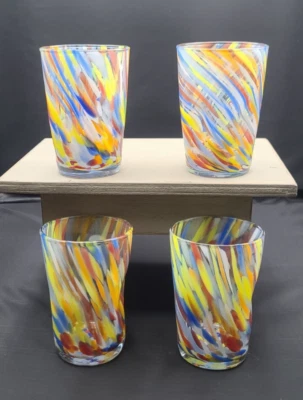 Murano Hand Blown Pinched Glass Confetti Tumblers Set of 4