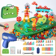 230pcs Dinosaur Simulation Suitcase Screws Educational Toys Assembled Electric Drill DIY Repair Disassembly Toolbox Boys
