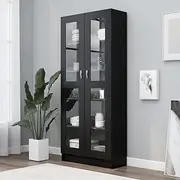 CHARMMA Vitrine Cabinet Black 82.5x30.5x185.5 cm Engineered Wood,Bookcases & Standing Shelves 46.8KG-802769
