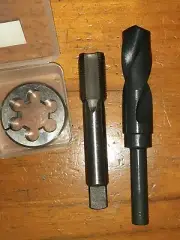 M28 X 1.0 RH HSS Hand Tap+split adjustable 2 1/2" OD die button+tapping drill