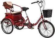 Adult Tricycle 20 Inch 3-Wheel Bicycle 6 Speed Three Wheel Bike Folding Tricycle for Shopping Outdoor Sports Men Women Picnic Cycling Pedalling