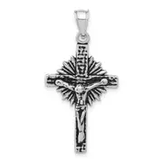 Sterling Silver Polished & Antiqued Cross W/Rays Crucifix Pendant