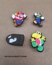 Croc Charms Mario, Mario, Luigi, Bullet, Koopa, 4 pieces USA SELLER Charms Only