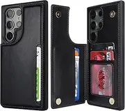 Cavor for Galaxy S23 Ultra Case Vertical Flip Cover for Samsung Galaxy S23 Ultra 5G Wallet Cases PU Leather Kickstand with Card Slots Holder Magnetic Clasp Protective Phone Cover Women Men-Black