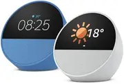 2 x Amazon Echo Spot (2024 release), Smart alarm clock with vibrant sound + Alexa, Ocean Blue and Glacier White