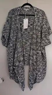 HAMMOCK AND VINE BLACK / IVORY TEXTURED WATERFALL KNIT CARDIGAN / SHRUG SIZE XL