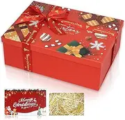 Gift Box for Christmas，Luxury Bow Gift Box with Lid, Cardboard Gift Packaging Box with Greeting Card Shred Raffia for Xmas Weddings Birthdays Gifts Packaging (Red)