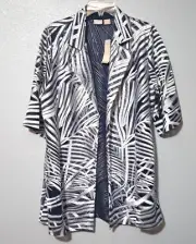 Chicos Travelers Womens Cardigan 2 Black Silver Whimsy Mesh Open Front Classic