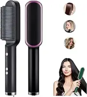 GYLCTOM 2023 New Negative Ion Hair Straightener with 5 Temperatures, 2 in 1 Brush and Curler, Portable Electric Straightener, 10S Heated Styling Comb, Fast Heating, Anti-Scalding (Black)