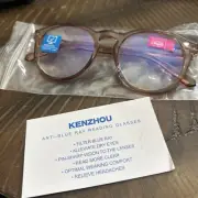 Round Computer Lenses Tan Light Blue Ray Readers for Men & Women +100 Kenzhou