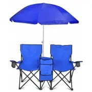 GoTEAM! PORTABLE STEEL DOUBLE FOLDING CHAIR W/REMOVABLE UMBRELLA PLUS COOLER BAG