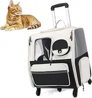 Pet Carrier Backpack with Wheels,Rolling Cat Travel Carrier with Breathable Mesh and Telescopic Handle,Dog Carrier for Small Dogs & Medium Cats,Black