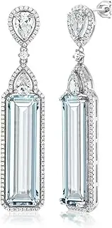 [Gem Stone King] 925 Sterling Silver Simulated Aquamarine Art Deco Dangle Earrings For Women (12.00 Cttw, 2 Inch), Sterling Silver, simulated aquamarine