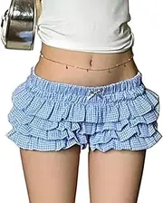 [ROAONOCOMO] Women Lace Ruffle Bloomer Shorts Low Waist Layered Mini Shorts Cute Ruched Mesh Pettipants Pajama Bottom