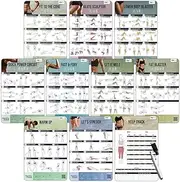 merka Set of 10 Workout Journal for Women, Workout Planner for Women, Laminated Work out Calendar, Wall Pilates Exercise Chart, Complete Instructional Fitness Routine Guide for Home or Gym