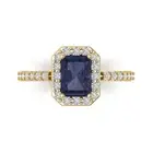 2ct Emerald Halo Blue Sapphire Promise Bridal Engagement Ring 14k Yellow Gold