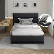 ALFORDSON Bed Frame Gas Lift Storage RGB LED Platform Charcoal - King Single Size