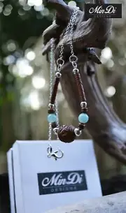 Handmade necklace with Sterling Silver, Amazonite & Guatemalen Clay Beads.