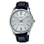 CASIO 卡西歐 MTP-V005L LTP-V005L商務紳士大三針皮革腕錶/黑白X銀框/ 大白