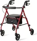 Rollator, Medline Superlight Aluminum 6-inch Wheels, 11 LBS,250 lb. Capacity RED