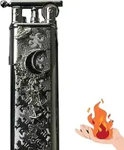 Vintage Stylish Cross Design Lighter, Cool Lighters with Adjustable Flame Dial, Antique Silver Knurling Black with Gold Design Gift, Butane Refillable for Men/Husband (Black Moon)