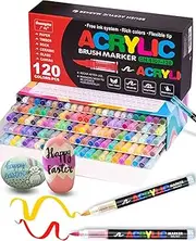 Guangna 120 Colors Direct Liquid Soft Tip Acrylic Paint Markers, Brush Tip Acrylic Paint Pens, Ideal for Canvas, Glass, Wood, Stone, Fabric, Plastic DIY Crafts