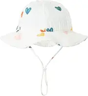 [Mealah] Baby Toddler Sun Bucket Hats - Summer Protection Beach Hat Cotton Linen Baby Hat, Blue and Yellow
