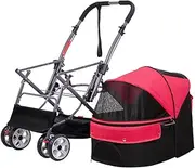 Cat Strollers for 2 Cats, Dog Strollers for Small Medium Dogs, Detachable Pet Stroller Dog Pram Carrier Travel Carriage Dog Prams Pushchairs for Dogs/Cats wiih Pocket Bag(Red)