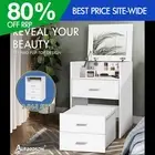 ALFORDSON Dressing Table Stool Set 2-In-1 Bedside Table Makeup Mirror White