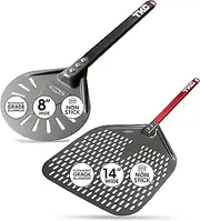 TKC Perforated Pizza Peel Bundle with 14 Inch XL Peel and 8" inch Pizza Turning Peel - Commercial Grade Pizza Spatula - Fits All 16 inch Pizza Ovens