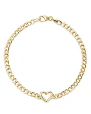 Bloomingdale's Fine Collection Open Heart Curb Link Chain Bracelet in 14K Yellow Gold