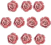 10 Pcs Ceramic Vintage Floral Rose Flower Door Knobs Handle Drawer Kitchen + Screws (Pink)