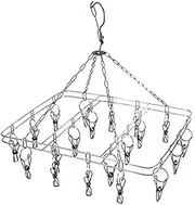DreamColor Anti-Wind Stainless Steel Drying Hanger Rack 20 Pegs Clip Laundry Clothesline Dryer for Socks Underwear Towel Scarves Short (Square)