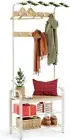 Coat Rack, Coat Stand with Shoe Storage Bench, 4-in-1 Design, with 9 Removable H