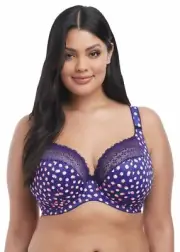 Elomi Kim UW Plunge Bra w/ Stretch Lace 4340 Eclipse Print UK 38D 38DD 42D New