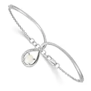 14k White Gold Fancy Opal Drop 7in w/.5in ext Bar Bracelet