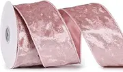 MAYREEL 2.5 Inch Pink Crushed Velvet Ribbon Wired for Christmas Decorations Gift Wrapping Wreaths Tree Toppers 10 Yards