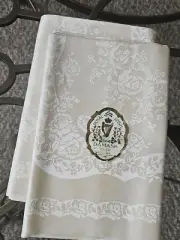 Vintage Irish Linen Damask Napkins FLORAL CREAM Floral 22X22 Set of 12 unused
