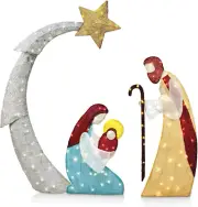 5FT 3D Christmas Nativity Scene Tinsel Yard Light 140 Pre-Lit LED Warm White Lig