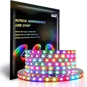 [ALITOVE] WS2812B Addressable 300 Pixels RGB LED Strip Light 5m/16.4ft Programmable Dream Color Digital LED Flexible Strip Pixel Light Waterproof IP65 Black PCB for Home Bedroom Bar Decor Lighting