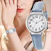 Japan Movement Women Quartz Watch Easy to Read Arabic Numerals Simple Dial PU leather strap Laides Clock