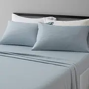 Amazon Basics Deluxe Microfiber Striped Sheet Set, Spa Blue, Queen