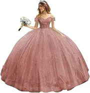 [PRECISCRY] Beaded Tulle Quinceanera Dresses with Bow Puffy Off Shoulder Sweet 16 Dresses Sparkly Crystal Quince Dress with Train LC112