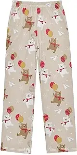[ZZXXB] Bear Balloon Boys Long Pants Soft Trousers Elastic Waist Kids Lounge Bottoms with Pockets S-XL