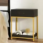 Bedside Table with Drawers High Gloss Nightstand, Bedroom Living Room Home Furni